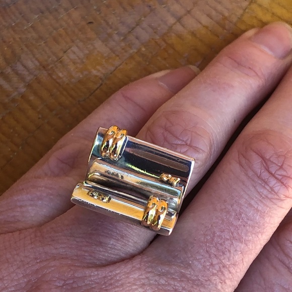 14kt solid Y Gold Sterling Silver Modern Ring - Picture 11 of 16